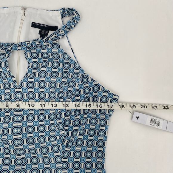 Maggy London Geo Printed Keyhole Neck Knee Length Dress  Blue Size 10 - Picture 9 of 10